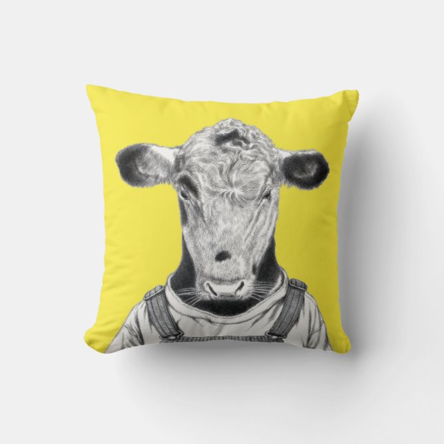 Kalb in Dungaree (Retro-Gelb) Kissen (Vorderseite)