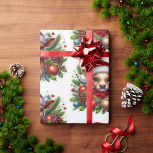 Kalb in Weihnachtsmannmütze Umgeben von Weihnachts Geschenkpapier