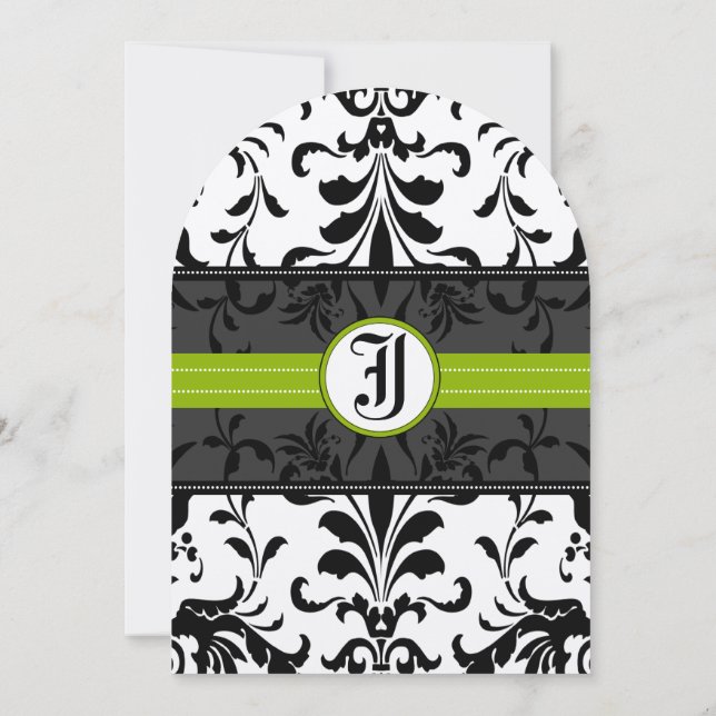 Kale Green Monogram Damask Einladung zur Hochzeit (Rückseite)