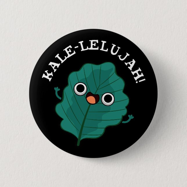 Kale-lelujah Funny Veggie Kale Pun Dark BG Button (Vorderseite)