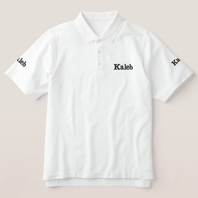 Kaleb: bestickter männlicher Name, Polo-Shirt (Design Vorderseite)