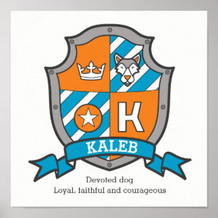 Kaleb boys K name bedeutet orange Wappen-Hundposte Poster