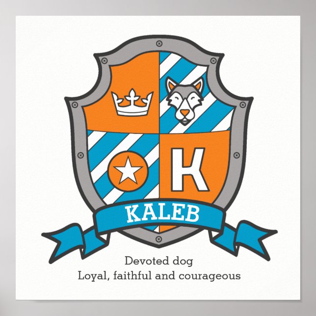 Kaleb boys K name bedeutet orange Wappen-Hundposte Poster (Vorne)