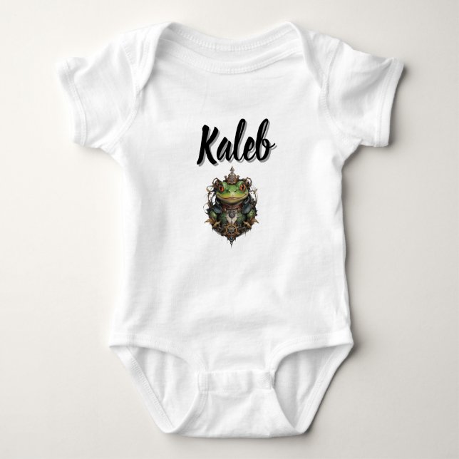 Kaleb Name Mit Steampunk-Frosch, Baby Strampler (Vorderseite)