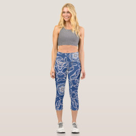 Kaleidoscope Bright Blue, White, Single Star Capri Leggings