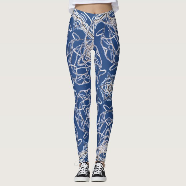 Kaleidoscope Bright Blue, White, Single Star Leggings (Vorderseite)