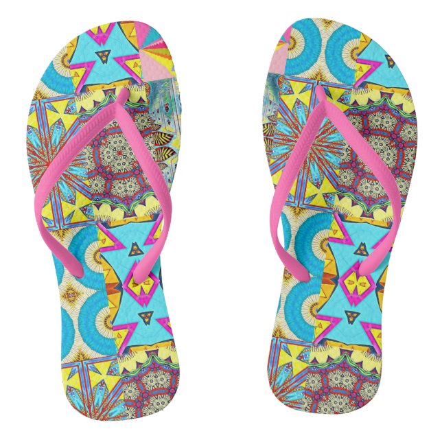 KALEIDOSCOPIC DESIGNER COLLAGE FLIP FLOPS (Fußbett)