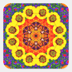 Kaleidoskop aus goldenen Blumen Quadratischer Aufkleber