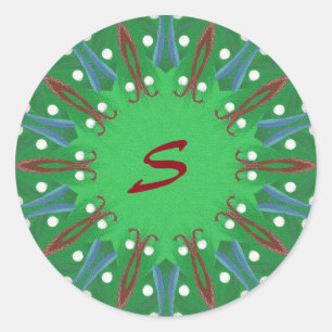 Kaleidoskop-Baum-Monogramm-Weihnachtsaufkleber Runder Aufkleber