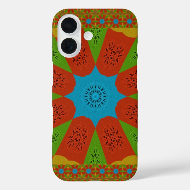 Kaleidoskop Blühen eine lebendige afrikanische Dru iPhone 16 Hülle (Rückseite)