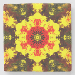 Kaleidoskop-Blume Gelb und Rot Steinuntersetzer