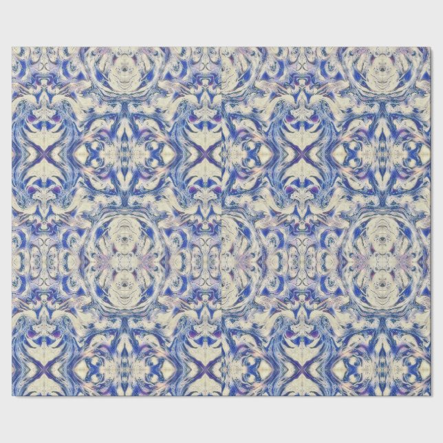 Kaleidoskop-Delft-Fliesenmuster in Blau und Weiß Geschenkpapier (Saum)