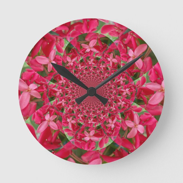 Kaleidoskop der Krimson: Blume der Blutmilch Runde Wanduhr (Vorderseite)