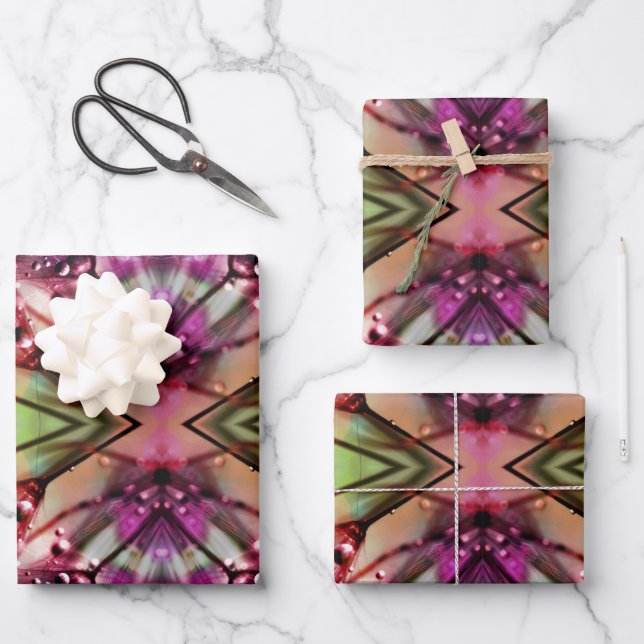 Kaleidoskop-Dewdrops: Abstrakte Kunst der Blumen Geschenkpapier Set (Vorderseite)