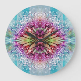 Kaleidoskop-Dewdrops: Abstrakte Kunst der Blumen Große Wanduhr