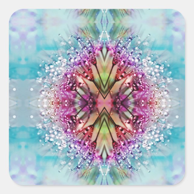 Kaleidoskop-Dewdrops: Abstrakte Kunst der Blumen Quadratischer Aufkleber (Vorderseite)