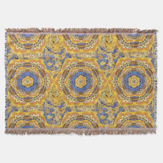 Kaleidoskop Floral Luxury Blue Golden Yellow Mix Decke (Vorderseite)