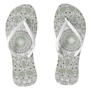 Kaleidoskop Fraktal Mandala - grau-grün Flip Flops