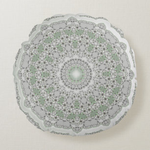 Kaleidoskop Fraktal Mandala - grau-grün Rundes Kissen