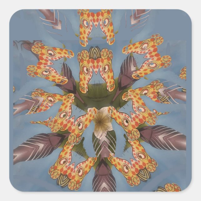 Kaleidoskop Giraffe Mandala: Abstrakte Safari Art Quadratischer Aufkleber (Vorderseite)