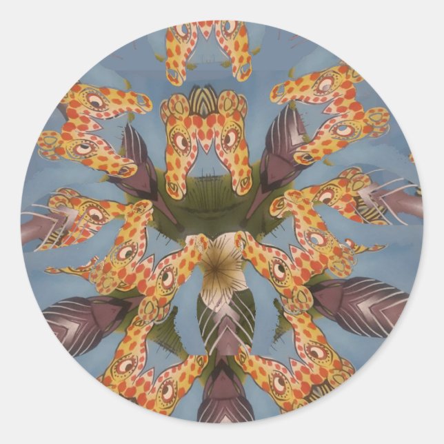 Kaleidoskop Giraffe Mandala: Abstrakte Safari Art Runder Aufkleber (Vorderseite)