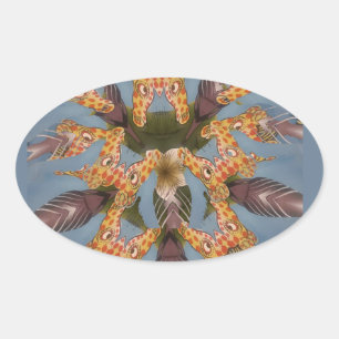 Kaleidoskop-Giraffen-Mandala: Abstrakte Safari-Kun Ovaler Aufkleber