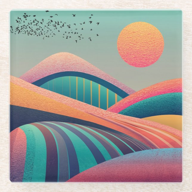 Kaleidoskop Hügel Landschaft Glasuntersetzer (Vorderseite)