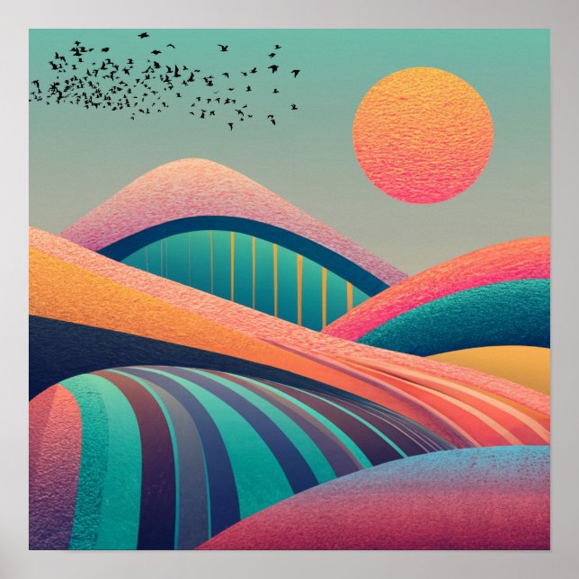Kaleidoskop Hügel Landschaft Poster (Vorne)