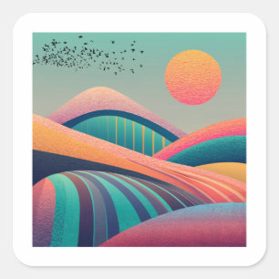 Kaleidoskop Hügel Landschaft Quadratischer Aufkleber