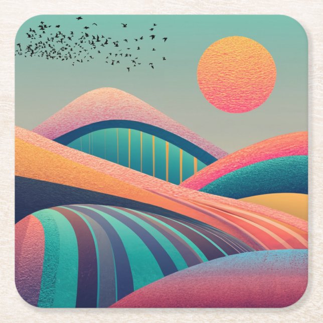 Kaleidoskop Hügel Landschaft Rechteckiger Pappuntersetzer (Vorderseite)