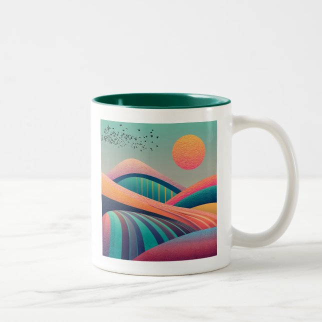 Kaleidoskop Hügel Landschaft Zweifarbige Tasse (Rechts)
