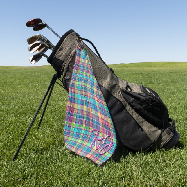 Kaleidoskop Kariert blau, Lila, türkisblau Golfhandtuch (Gras)