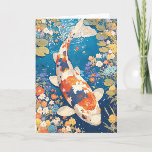 Kaleidoskop-Koi schwimmen in floralen Gewässern Karte