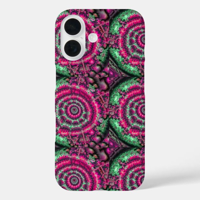 Kaleidoskop-magenta-Schwarz iPhone 16 Hülle (Rückseite)