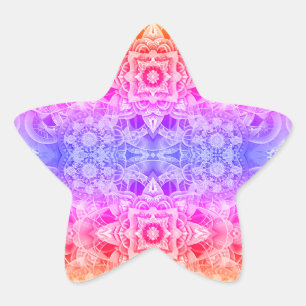 Kaleidoskop-Mandala in Blau, Gelb und Pink Stern-Aufkleber