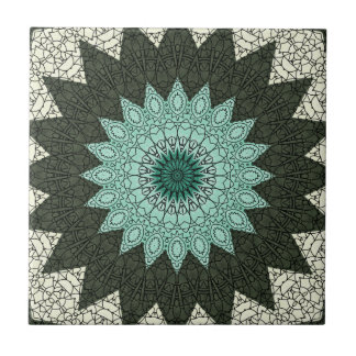 Kaleidoskop Mandala in Grün und Blau Fliese
