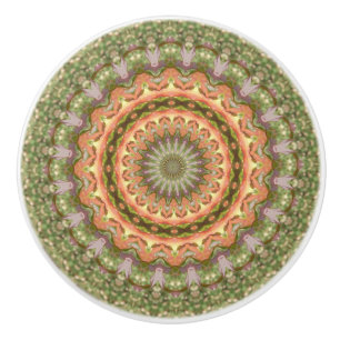 Kaleidoskop Mandala Keramik Knopf grün orange Keramikknauf