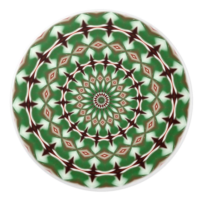 Kaleidoskop Mandala Keramik Knopf in grün Keramikknauf (Vorderseite)