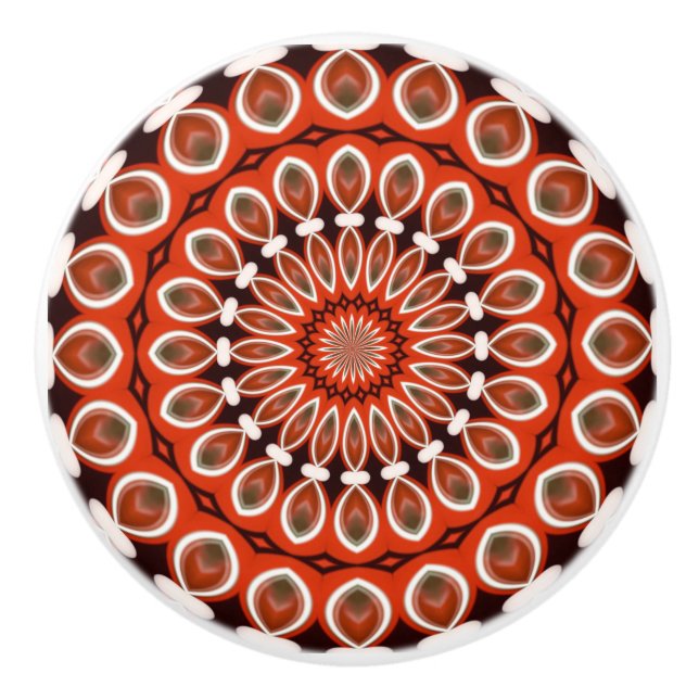 Kaleidoskop Mandala Keramik Knopf in Rot Keramikknauf (Vorderseite)