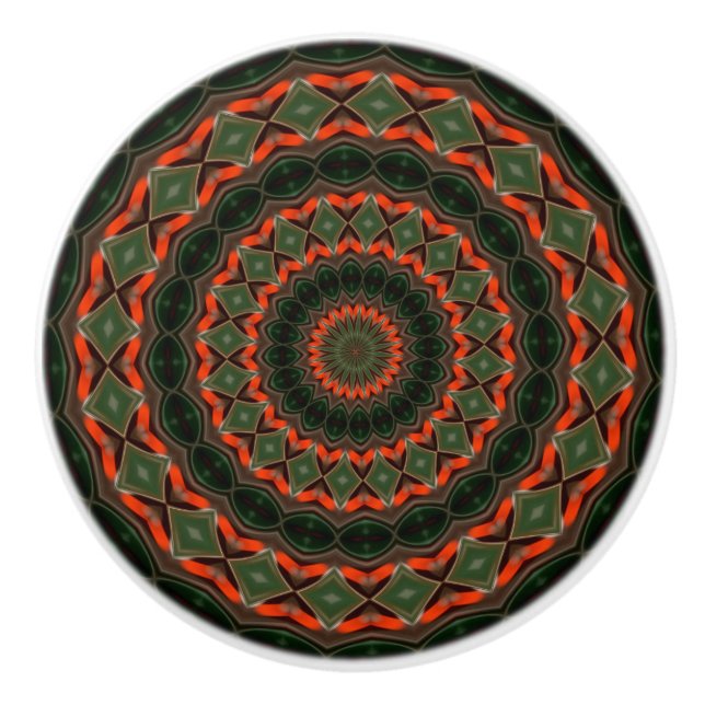 Kaleidoskop Mandala Keramik Knopf rot-grün Keramikknauf (Vorderseite)
