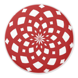 Kaleidoskop Mandala Keramik Knopf rot weiß Keramikknauf