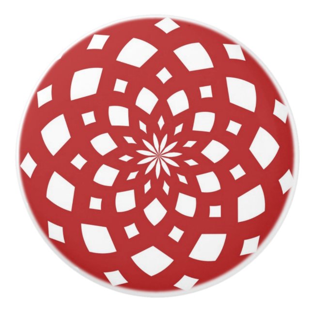 Kaleidoskop Mandala Keramik Knopf rot weiß Keramikknauf (Vorderseite)