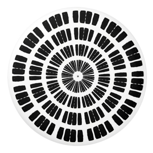 Kaleidoskop Mandala Keramik Knopf schwarz-weiß Keramikknauf (Vorderseite)