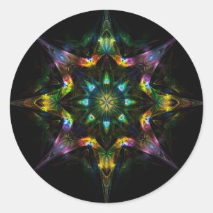 Kaleidoskop Mandala - Lila grünes Schwarz Runder Aufkleber