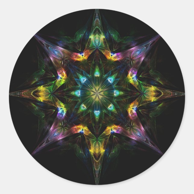 Kaleidoskop Mandala - Lila grünes Schwarz Runder Aufkleber (Vorderseite)