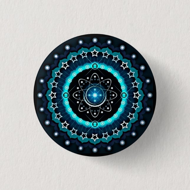Kaleidoskop Mandala mit schwarzem Hintergrund Button (Vorderseite)