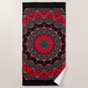Kaleidoskop, Mandala, rot, grau Strandtuch