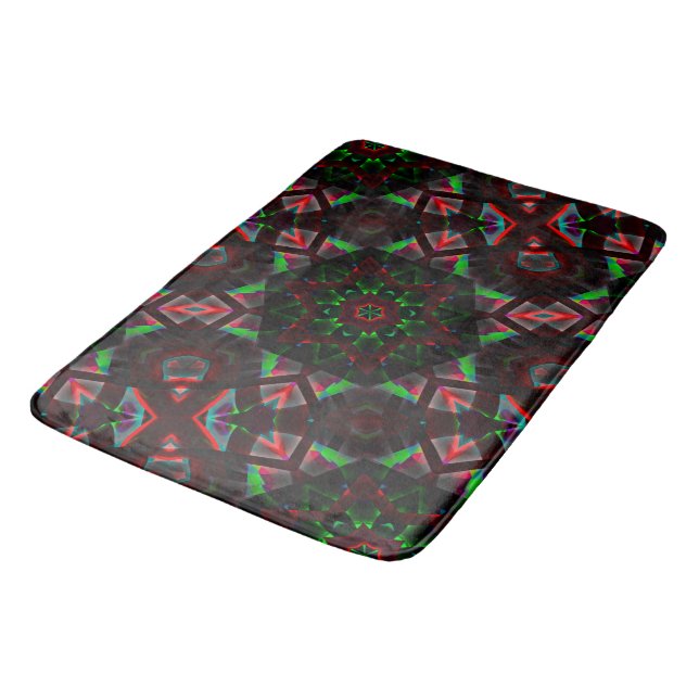 Kaleidoskop mit Hexagon, grün und rot Badematte (Schrägansicht)