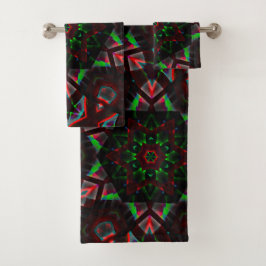 Kaleidoskop mit Hexagon, grün und rot Badhandtuch Set