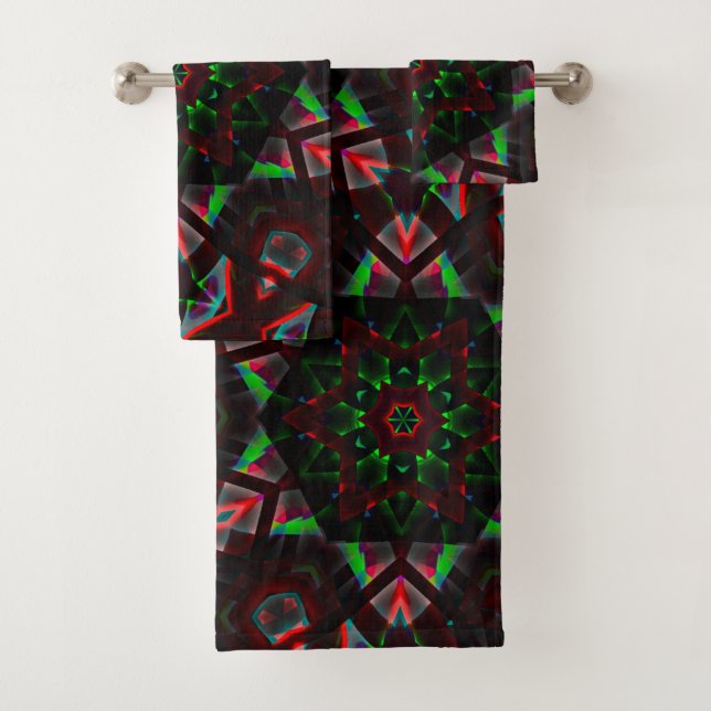 Kaleidoskop mit Hexagon, grün und rot Badhandtuch Set (Insitu)
